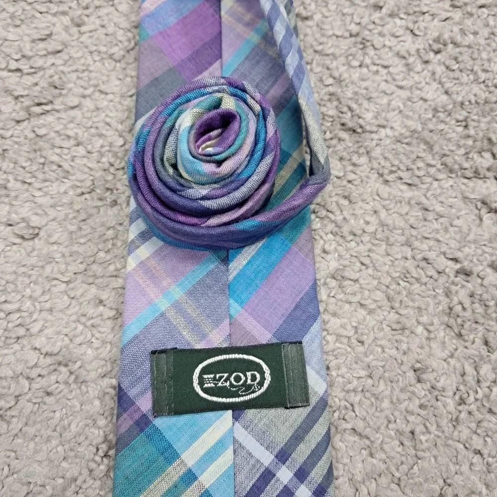 IZOD Mens Plaid Necktie Purple Blue Teal Checkered Classic Silk Blend Tie